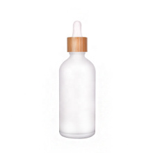 100ml Frosted high end glass bottle for essential oil with bamboo lid dropper